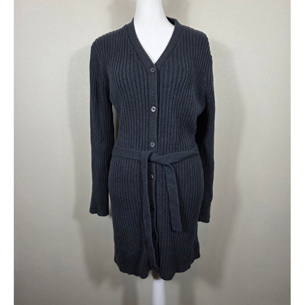 Eddie Bauer Woman's Knit Navy Cardigan with Belt 100% Baumwolle Medium